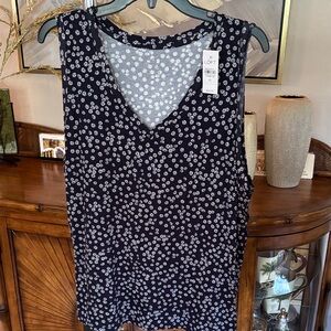 LOFT Navy and White Floral Tank Top